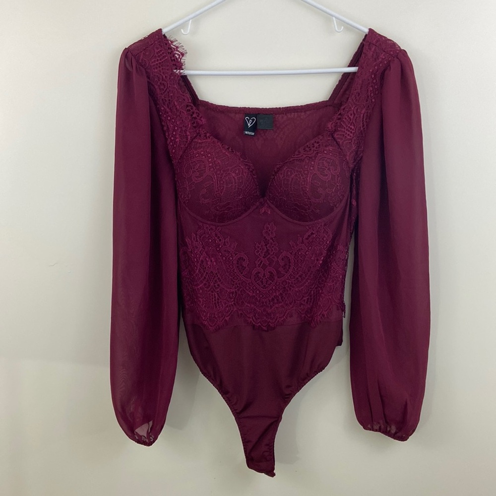 Windsor Lace Burgundy Long Sleeve Bodysuit
